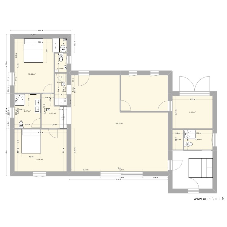 MonpazierVF. Plan de 10 pièces et 125 m2