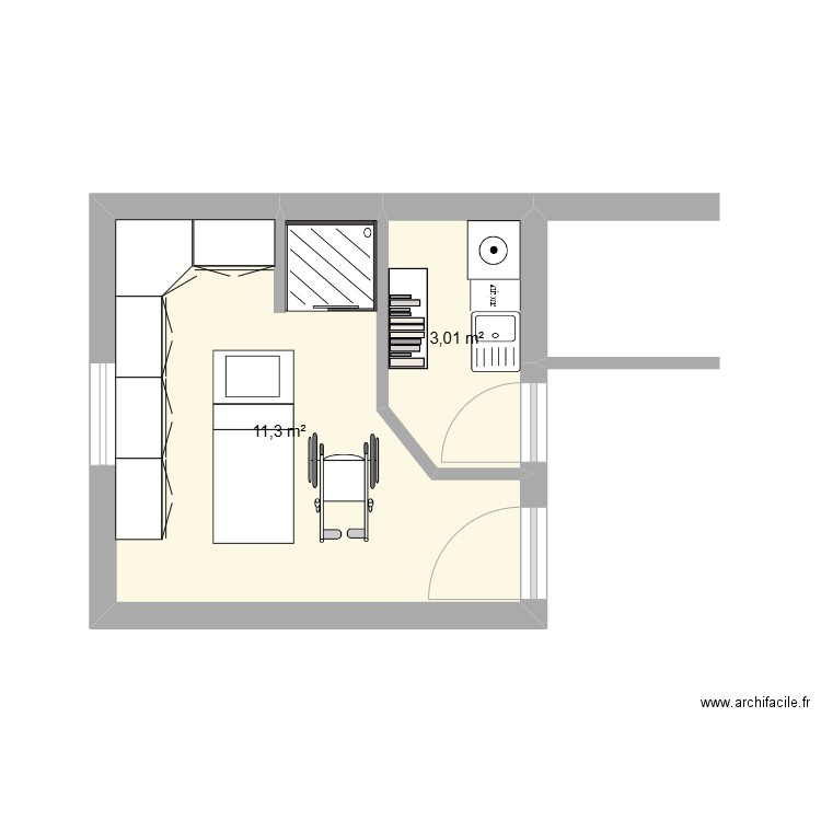 buanderie institut. Plan de 2 pièces et 14 m2