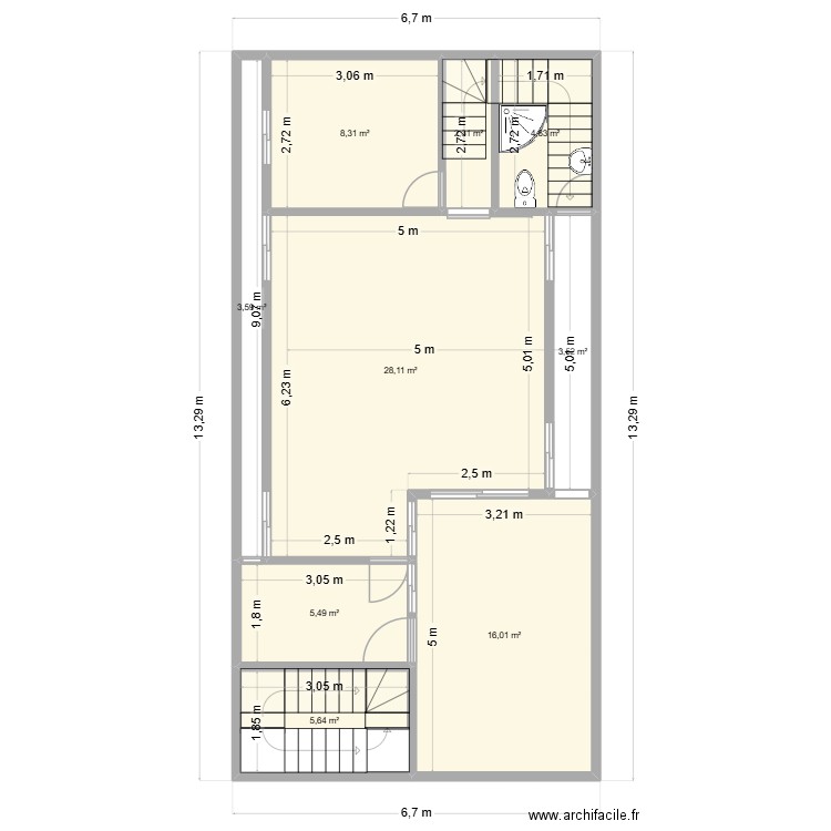 1er Niveau Limete Inversé. Plan de 9 pièces et 78 m2