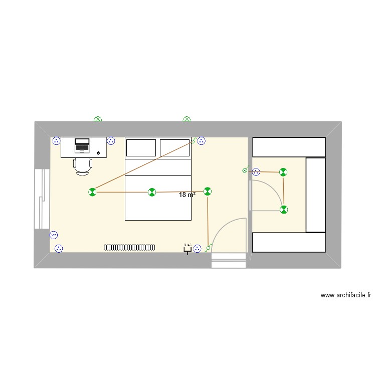 CHAMBRE NUM1 FESSY RDC. Plan de 1 pièce et 18 m2