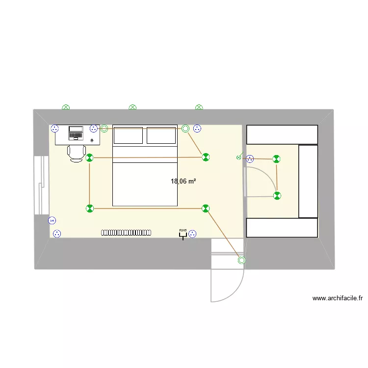 CHAMBRE NUM1 FESSY RDC. Plan de 1  et 18 m²