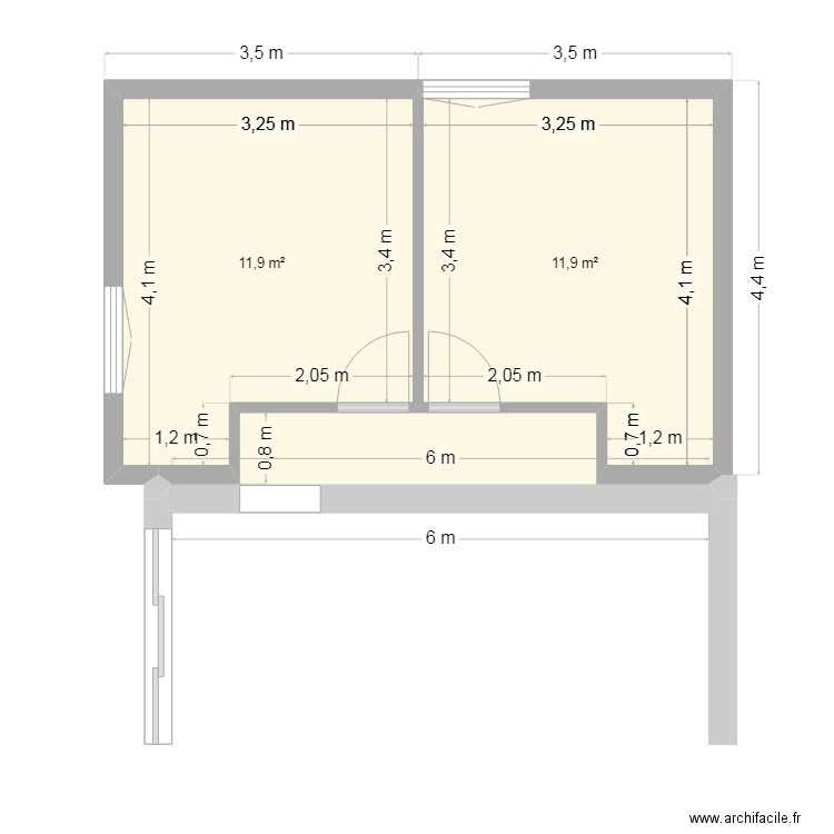 Extension depuis salon. Plan de 3 pièces et 27 m2