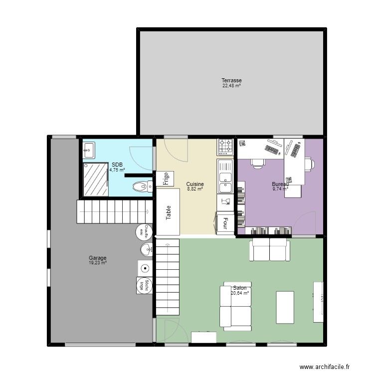 MaisonRDC. Plan de 6 pièces et 86 m2
