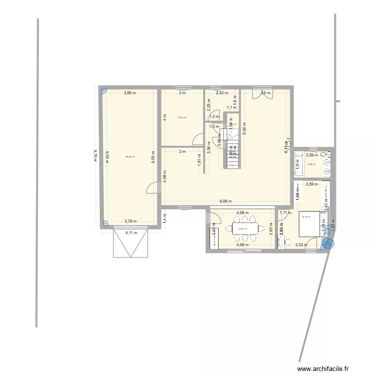 Plan maison projet agrandissement v2. Plan de 7  et 141 m²