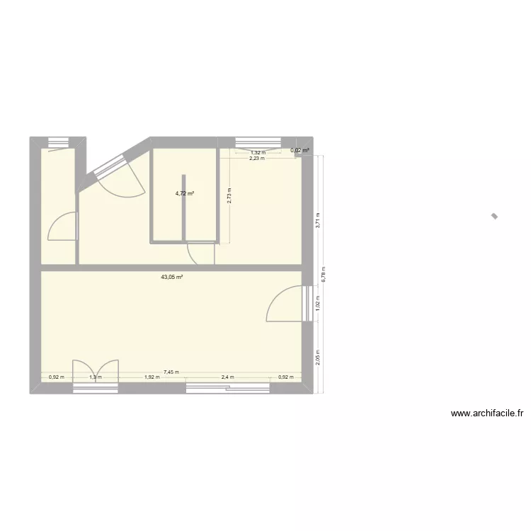 cuisine. Plan de 3  et 48 m²