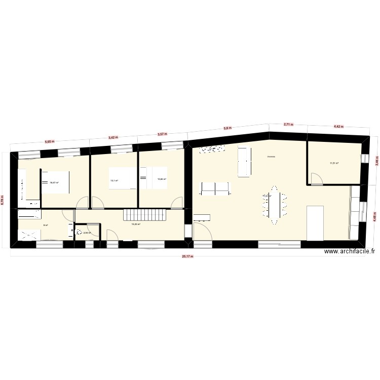 Vrai dimension. Plan de 8 pièces et 155 m2