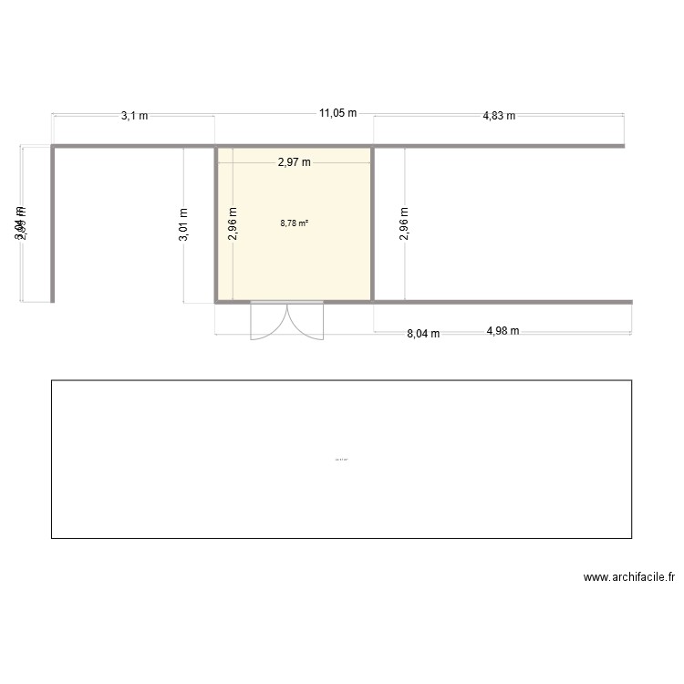 Abri de jardin et 1 voiture ,1 campingcar. Plan de 1 pièce et 9 m2