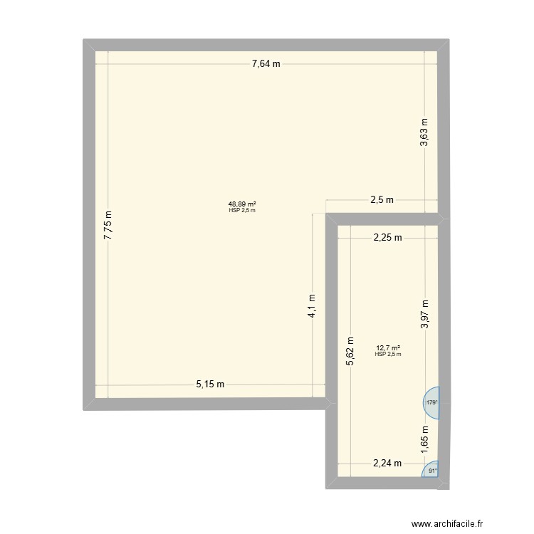 plan selon Séb et Lise 1er. Plan de 2 pièces et 62 m2