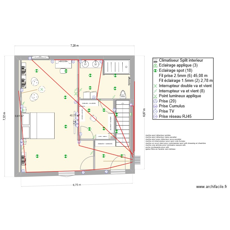 plan rdc v2 elec. Plan de 2 pièces et 43 m2