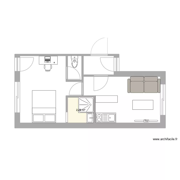 T2 extention. Plan de 1  et 2 m²