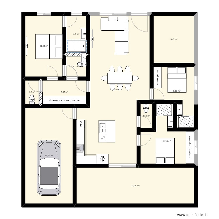 grange 2. Plan de 12 pièces et 155 m2