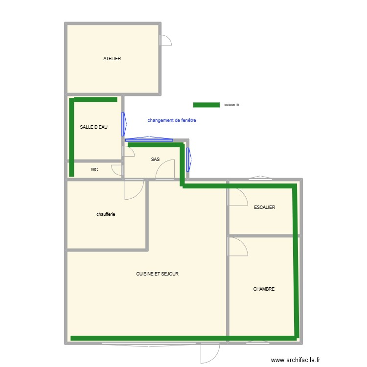 croquis rdc. Plan de 8 pièces et 90 m2