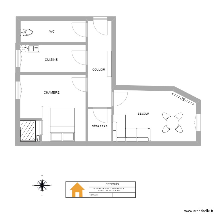 APPART CHOISY LE ROI. Plan de 4 pièces et 27 m2