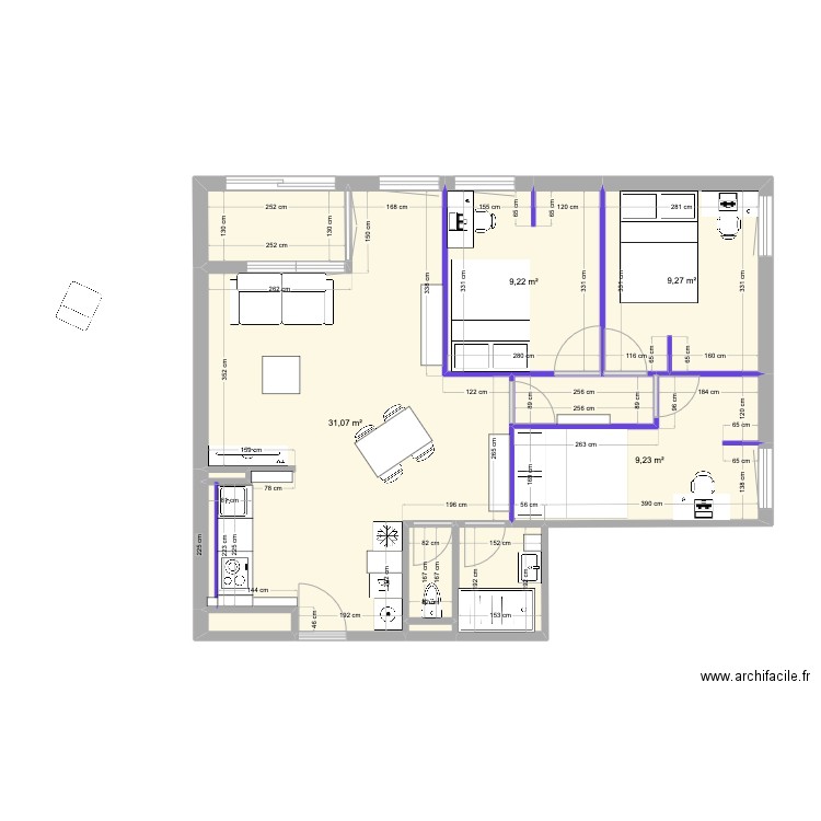 BAGATELLE4. Plan de 11 pièces et 69 m2