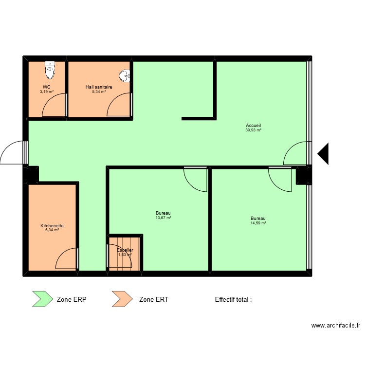Gueret -ERP. Plan de 9 pièces et 85 m2