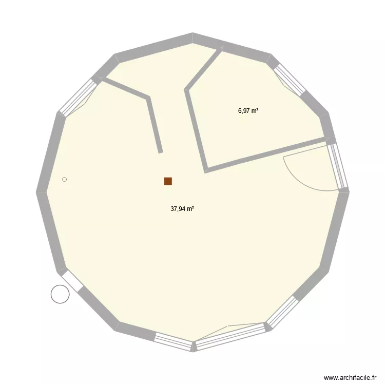 yourte II. Plan de 2 pièces et 45 m²