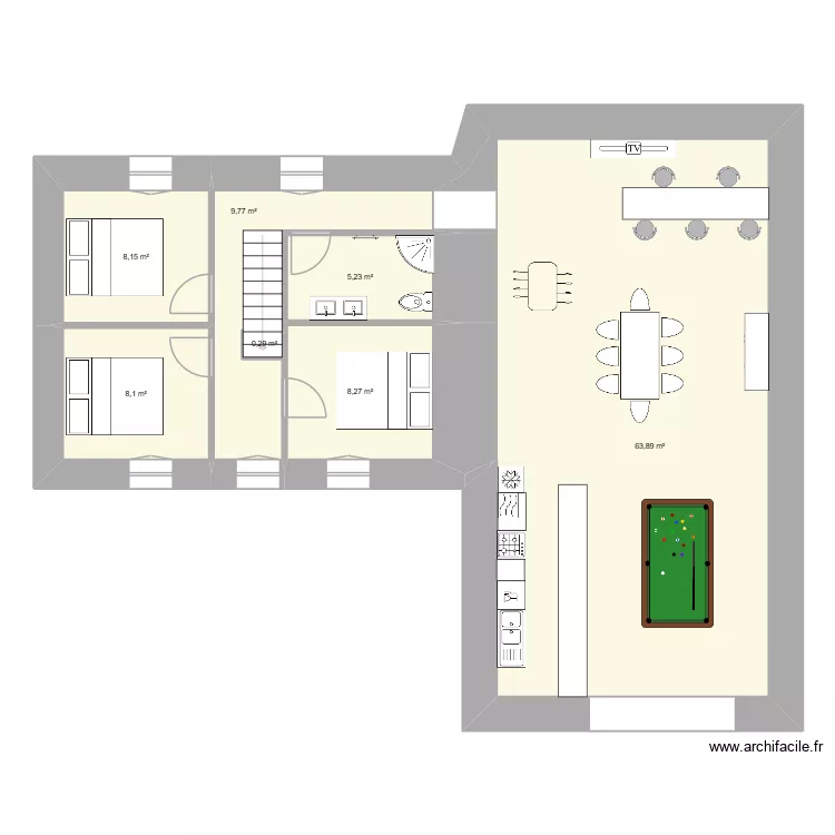 &eacute;tage. Plan de 7 pièces et 104 m²