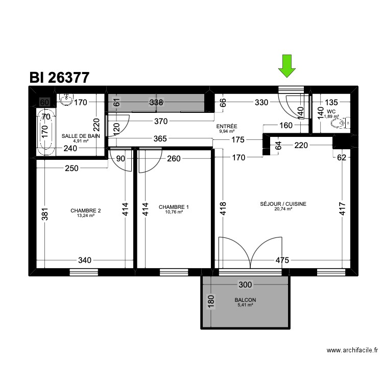 BI 26377. Plan de 10 pièces et 69 m2