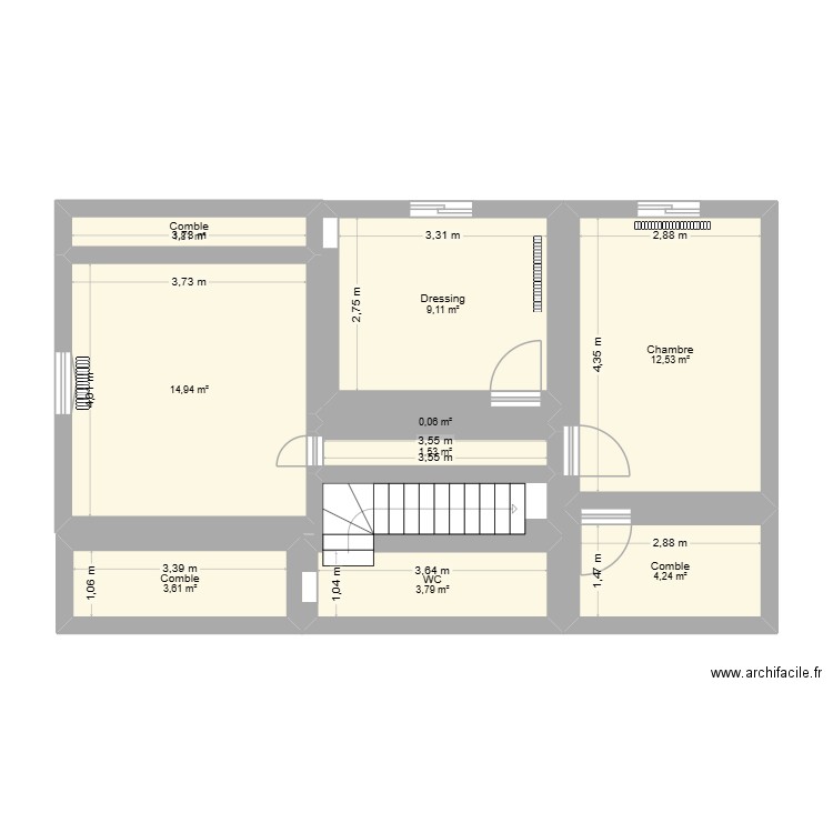 Pipaix 1er étage. Plan de 9 pièces et 52 m2