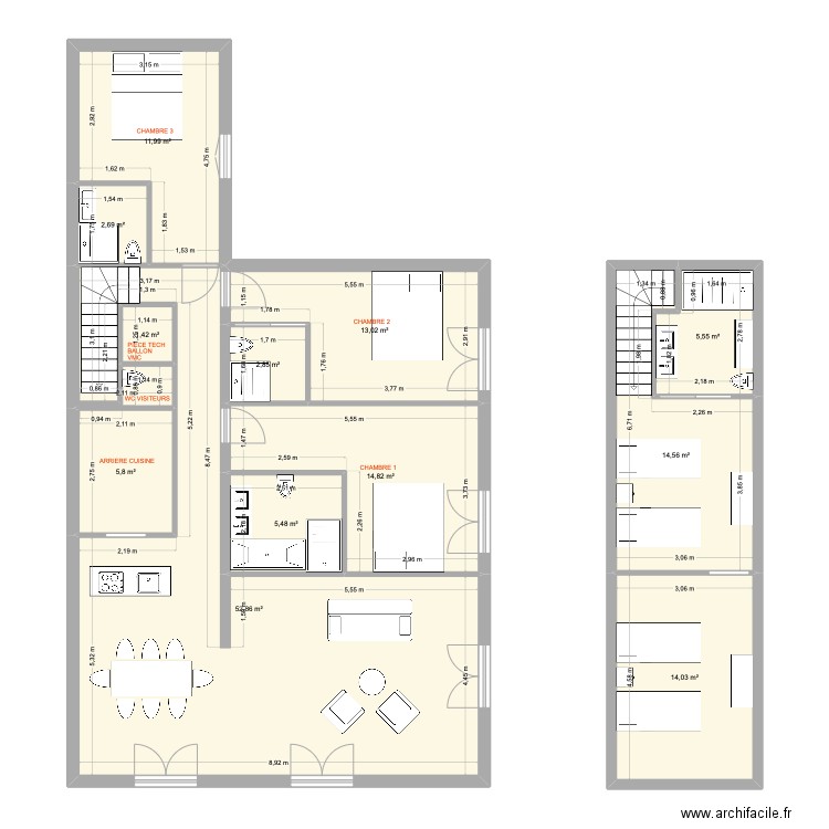 theorie. Plan de 12 pièces et 145 m2
