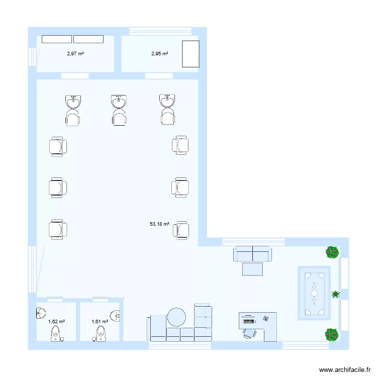 Coiffure. Plan de 5  et 62 m²
