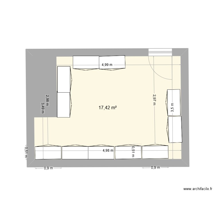 6e2030. Plan de 1 pièce et 17 m2