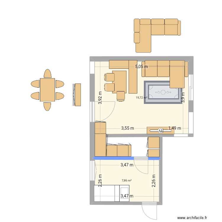 Vendee - sejour v2. Plan de 2 pièces et 28 m2