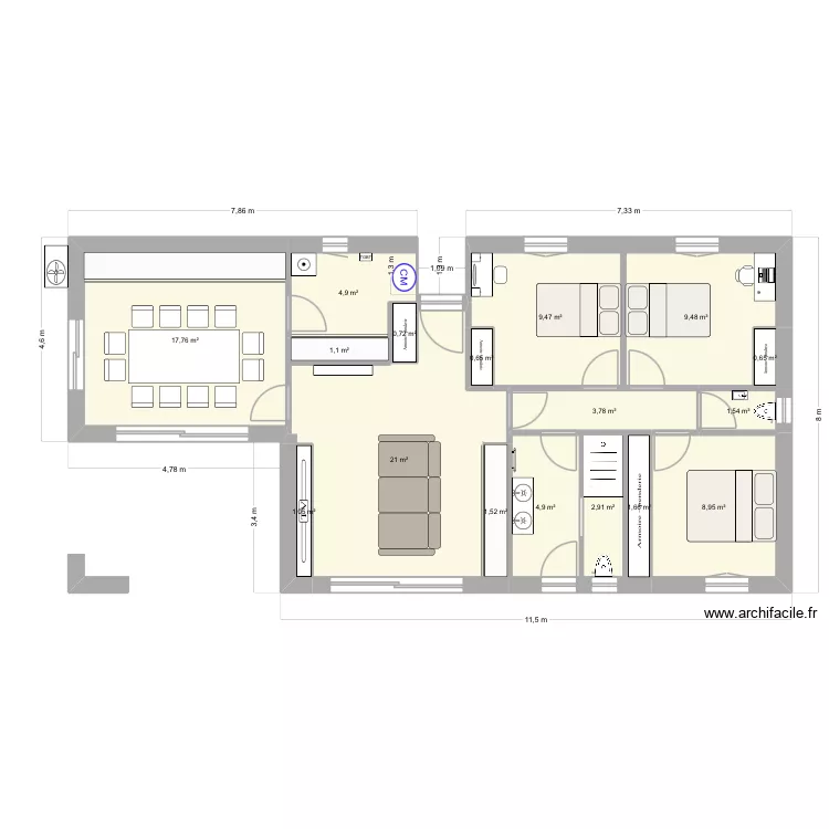 Maison 90m2. Plan de 17 et 92 m² Maison 90m2. Plan de 17 et 92 m²