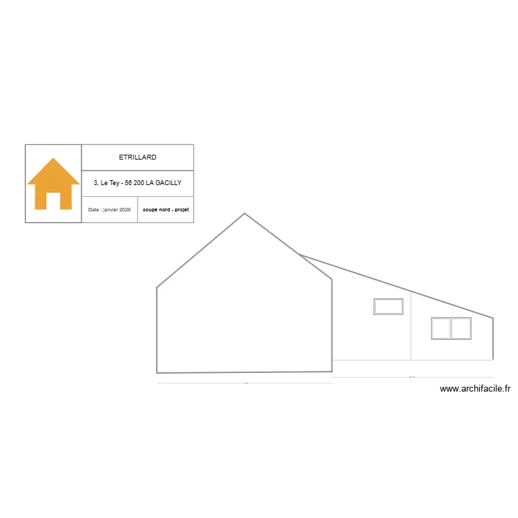 le tey coupe nord projet 2. Plan de 1  et 109 m²