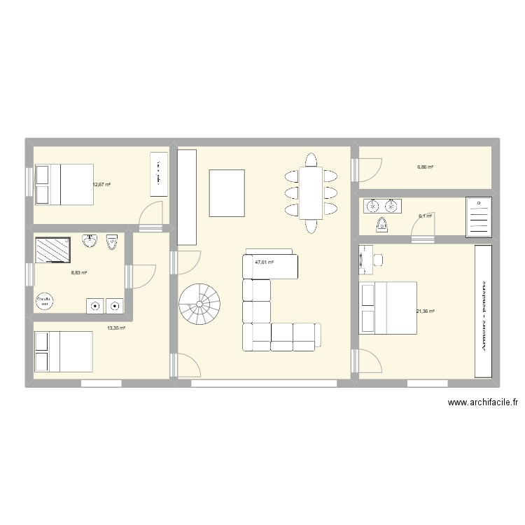 grange boynes. Plan de 7 pièces et 117 m2