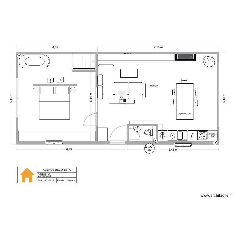 2D_V5_PAUL. Plan de 1 pièce et 61 m2