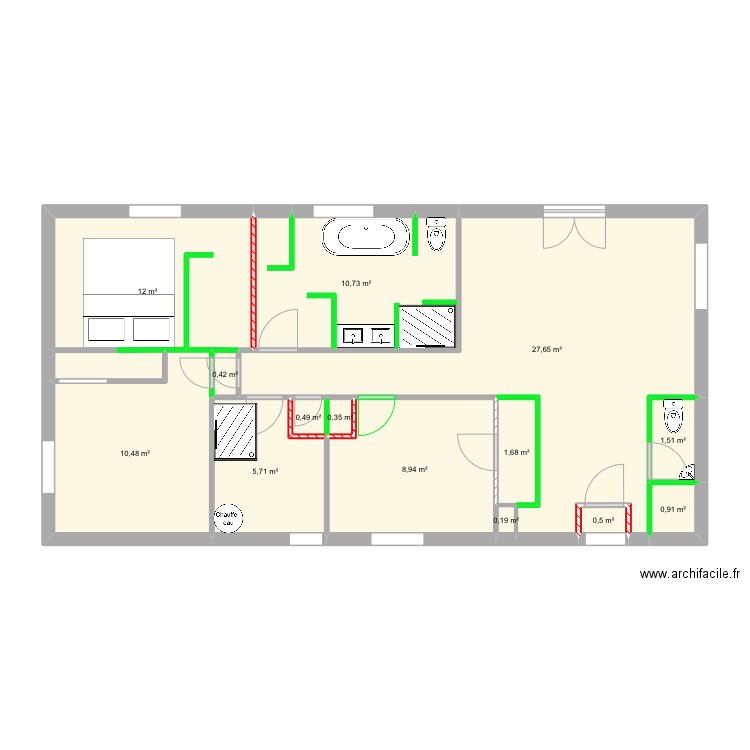 Bouis modif placo 1 avec aménagement. Plan de 0 pièce et 0 m2