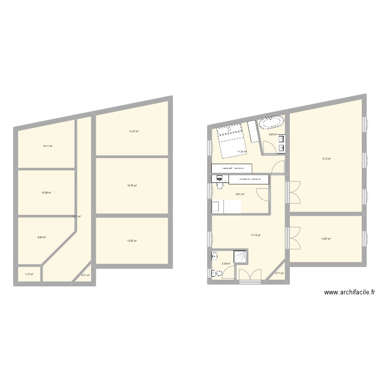 Poncelet 2. Plan de 17 pièces et 181 m2