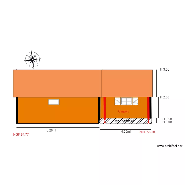 Facade  EST. Plan de 