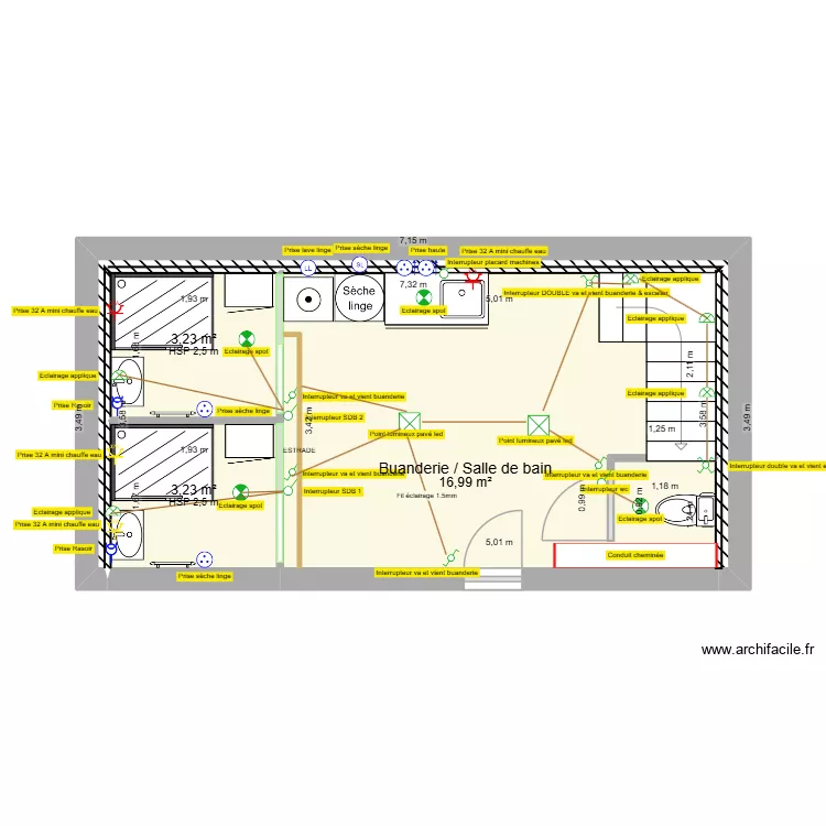 SDB Electricité. Plan de 4 et 25 m² SDB Electricité. Plan de 4 et 25 m²