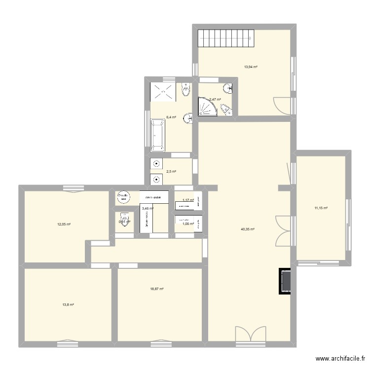 projet base. Plan de 13 pièces et 128 m2
