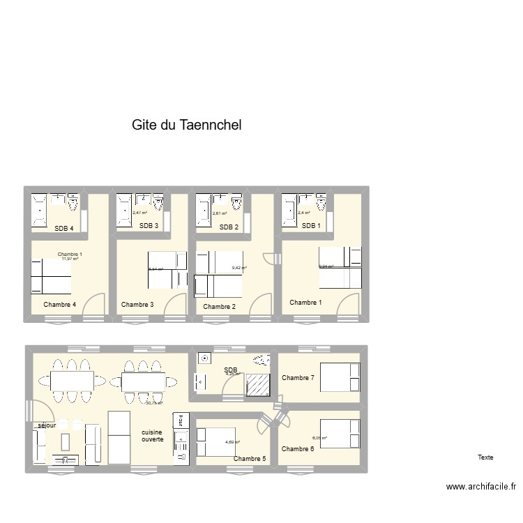 gite taennchel. Plan de 11 pièces et 93 m2