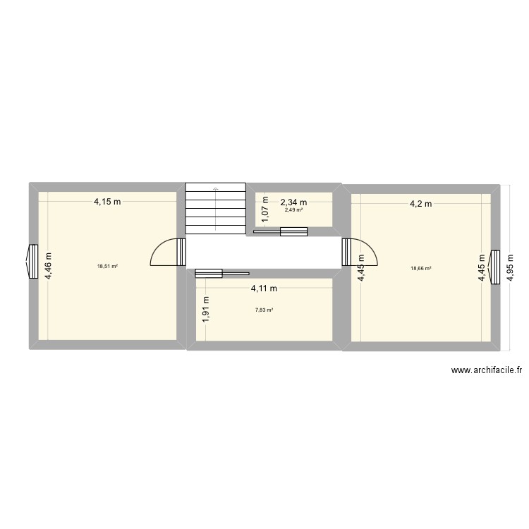 Etage. Plan de 4 pièces et 47 m2