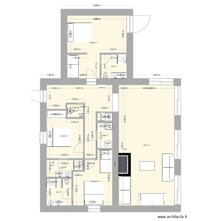 Grange aménagement 2. Plan de 11 pièces et 121 m2