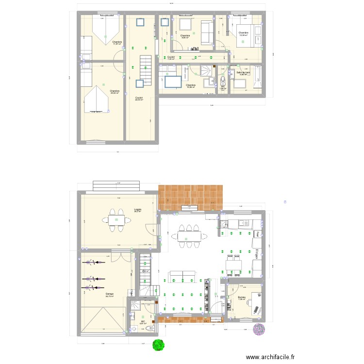 Maison entière. Plan de 14 pièces et 166 m2