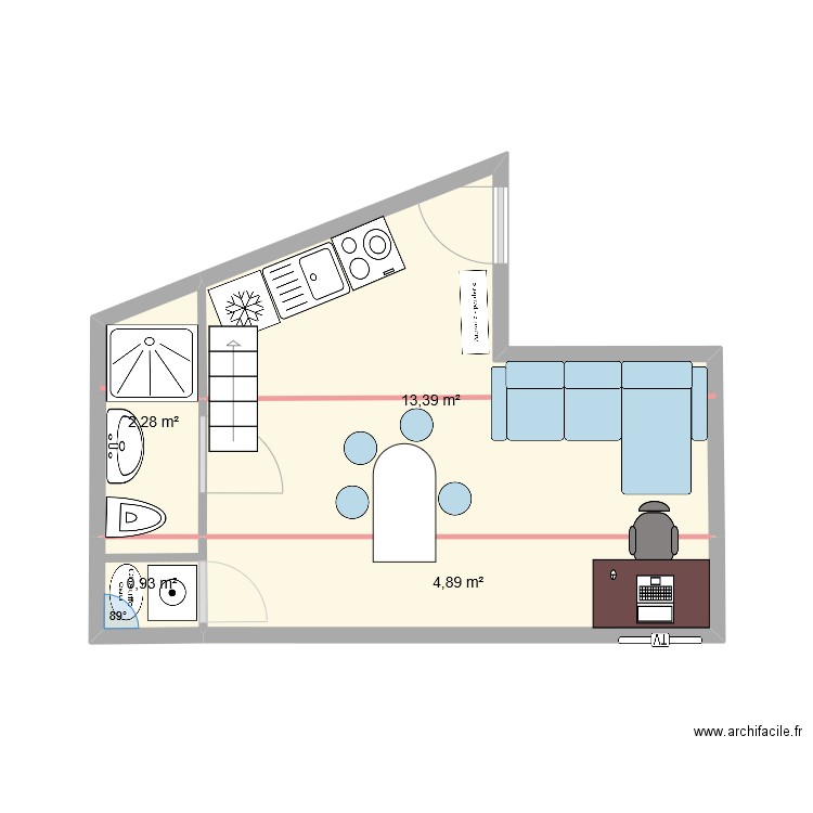studio v3. Plan de 4 pièces et 21 m2