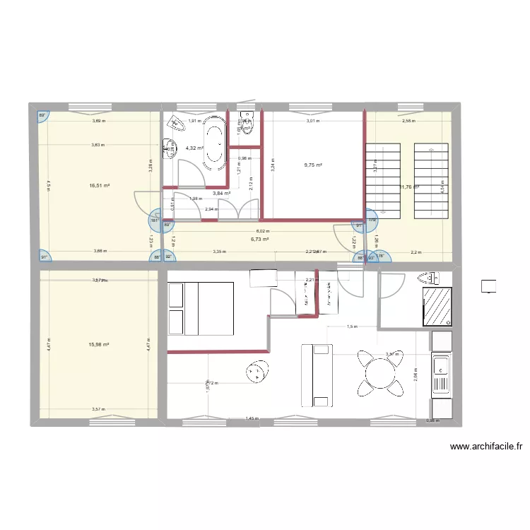 premier &eacute;tage  vbc T2b. Plan de 8  et 70 m²