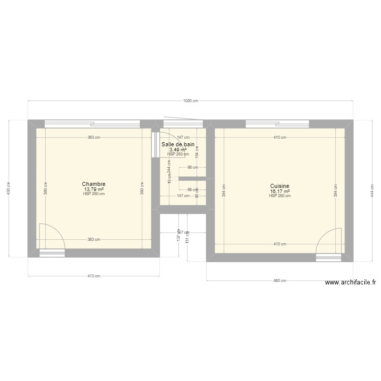 plan PIAT. Plan de 3 pièces et 33 m2