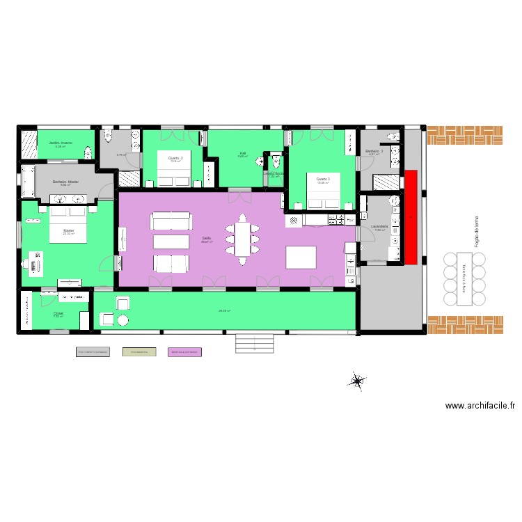 New sol ciment. Plan de 14 pièces et 211 m2