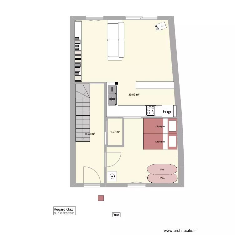 RDC cotes reprises. Plan de 3  et 49 m²