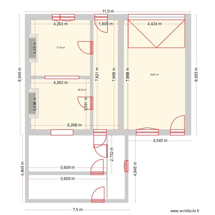 plan étage  exitent. Plan de 6 pièces et 163 m2