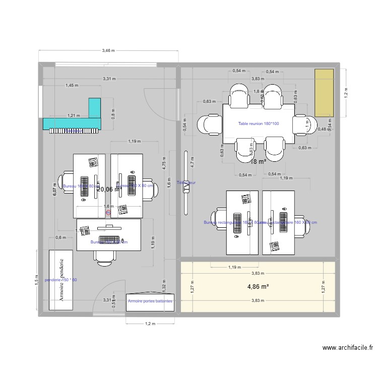 PM eysines 310725 -5 postes. Plan de 3 pièces et 43 m2