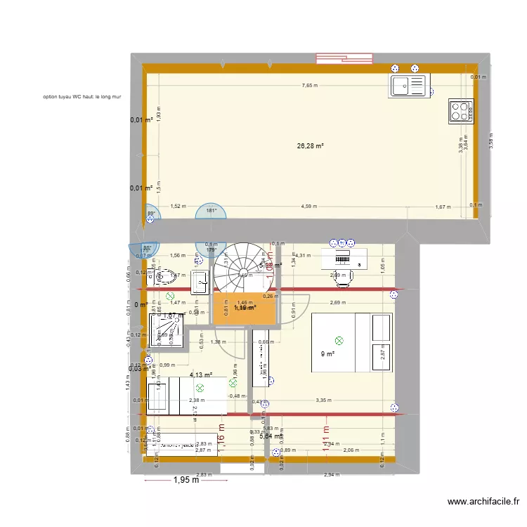 Etage Bodiguel middle + escalier central 9. Plan de 11 pièces et 54 m²