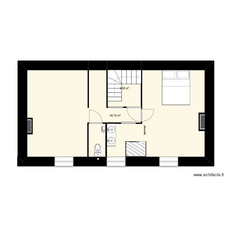 Lanvéoc 2025. Plan de 2 pièces et 50 m2