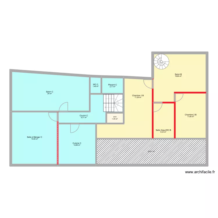 1er &eacute;tage. Plan de 12  et 148 m²